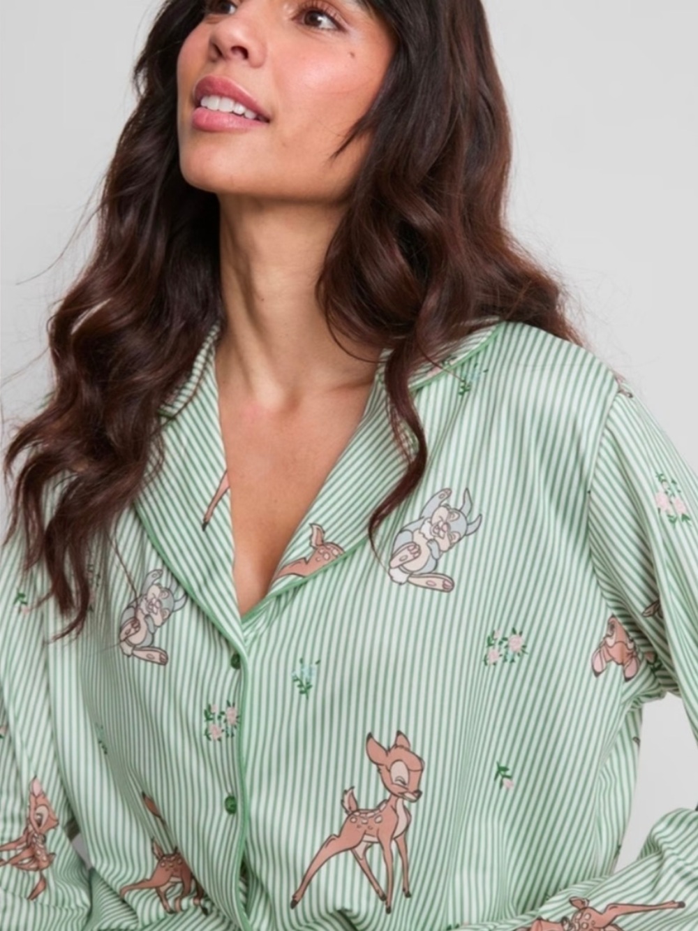 Disney Stripes Mint Green Bambi Print Pajama Set 2XL - Picture 3 of 8